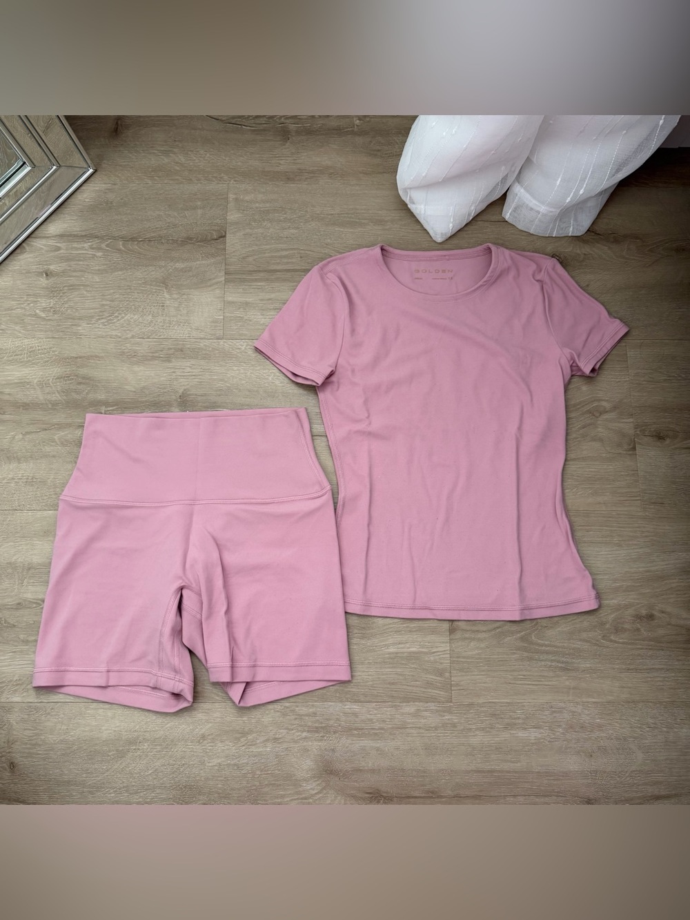Aritzia Golden Tart Pink Butter Tee And Shorts Set